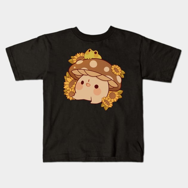 Happy sunflower mushroom Kids T-Shirt by Rihnlin